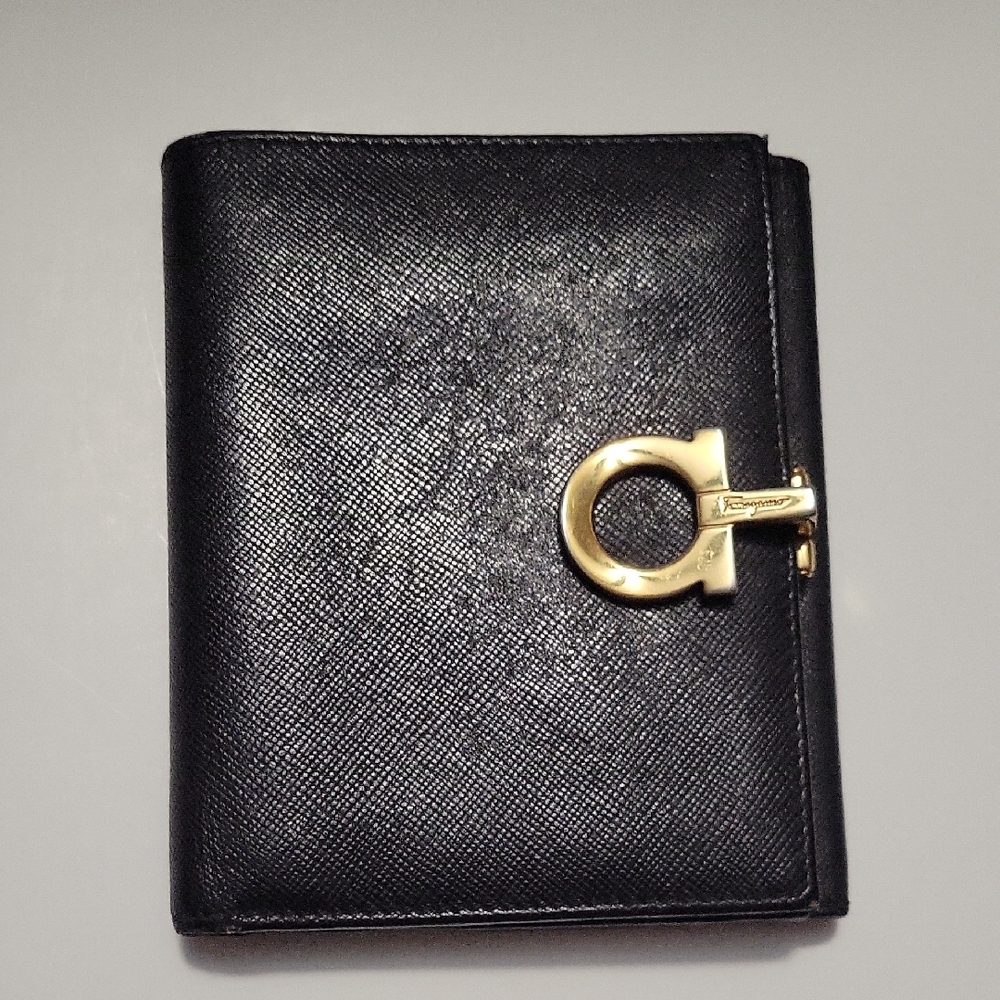 Salvatore Ferragamo Black Wallet With Gancini Clasp
